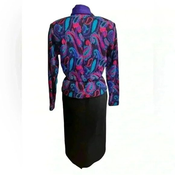 Vtg 60s 70s Ciao Purple Black Knit Wool Peplum Pencil Skirt Dress Sz M Hong Kong - Picture 2 of 9